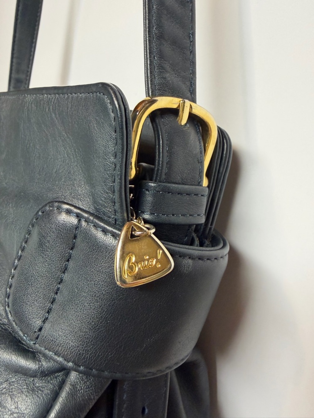 VTG Brio! Genuine Leather Navy Shoulder Bag - Picture 3 of 9